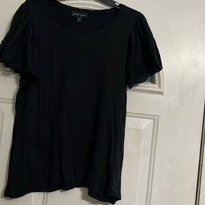Black T-shirt with eyelet sleeve